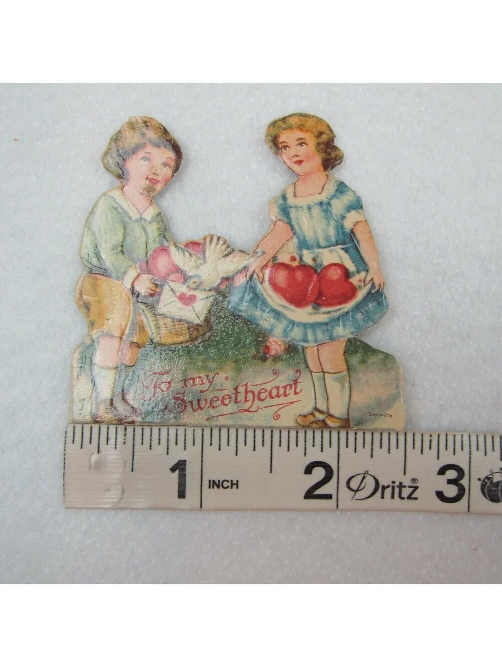 Vintage Valentine Die Cut Stand Up Boy Girl Heart Dove 1920-30s Germany UNSIGNED